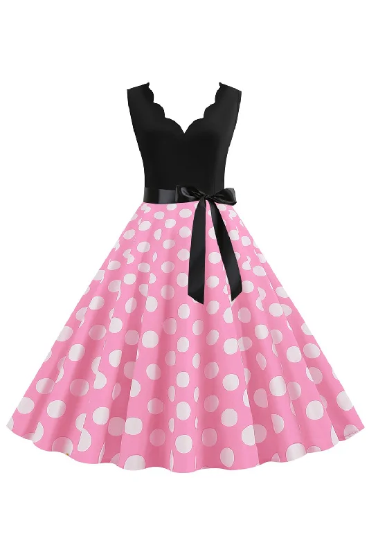 Pink Polka Dots Sleeveless Vintage 1950s Dress