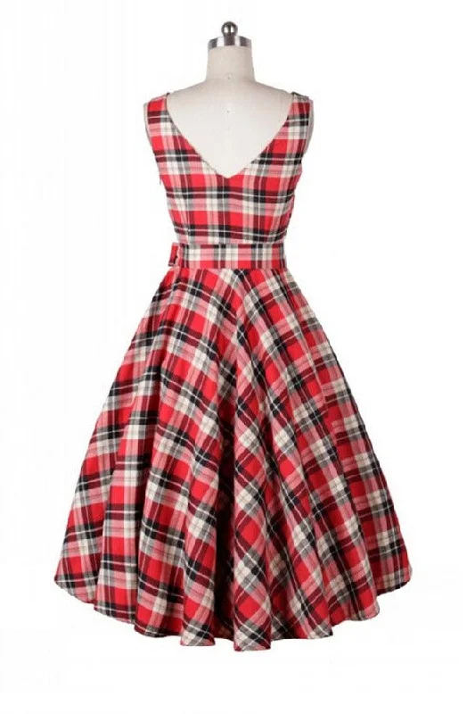 Pretty Simple Plaid Sleeveless Elegant Vintage Dress For Girls V4