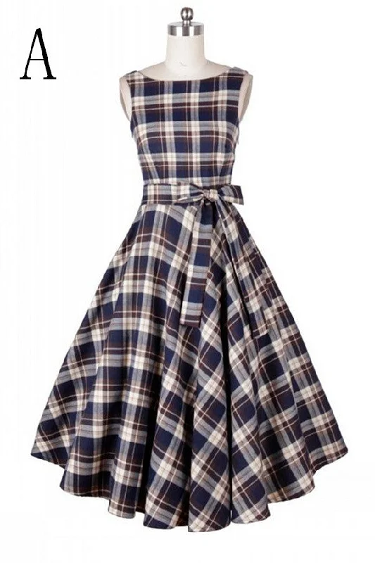 Pretty Simple Plaid Sleeveless Elegant Vintage Dress For Girls V4