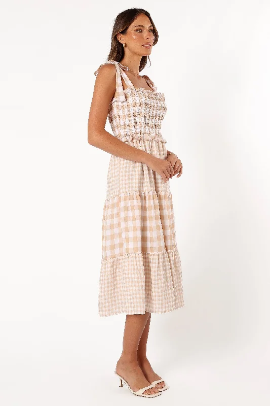 Rach Midi Dress - Beige Check