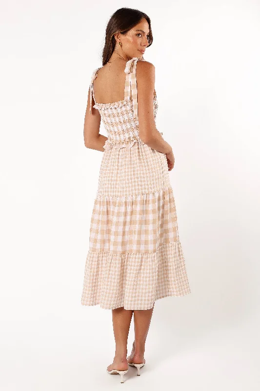 Rach Midi Dress - Beige Check