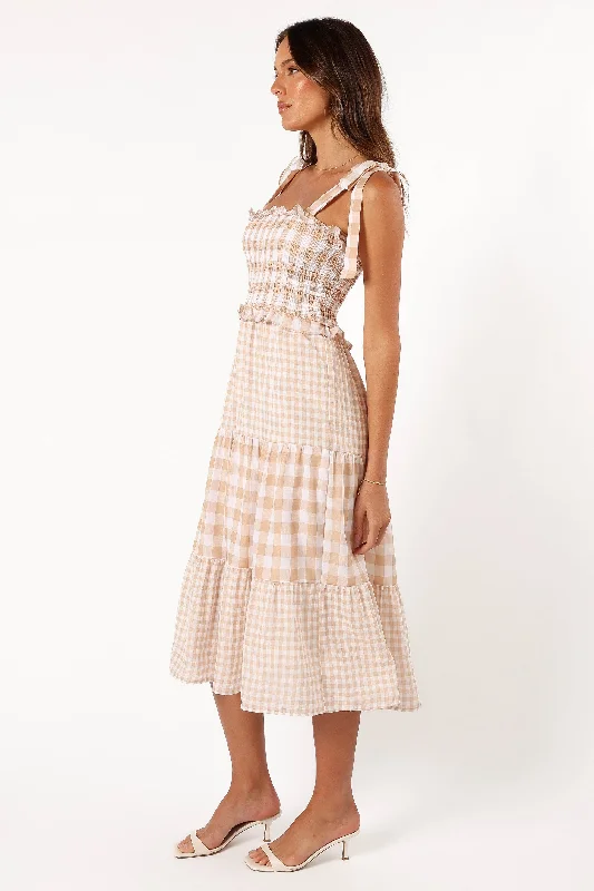 Rach Midi Dress - Beige Check