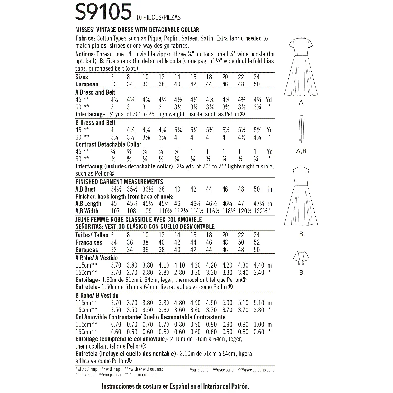 Simplicity Pattern 9105  Vintage Dress With Detachable Collar