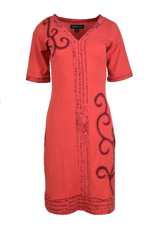 short-sleeve-mantra-print-evening-dress(No Exchange/ No Refund)