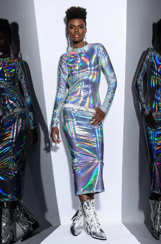 TALK ABOUT ME METALLIC MIDI DRESS