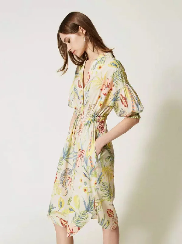 Twinset Printed Poplin Midi Shirt Dress Multi