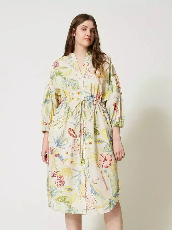 Twinset Printed Poplin Midi Shirt Dress Multi