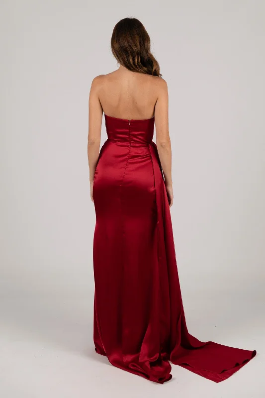 TYRA Satin Gown - Deep Red