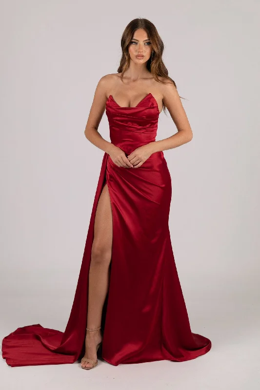 TYRA Satin Gown - Deep Red