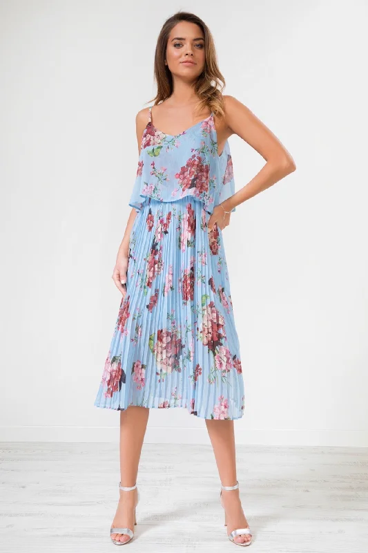 Urban Touch Floral Print Pleated Cami Midi Dress