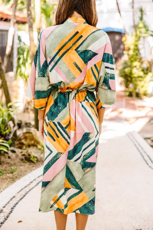 Vintage Resort Green Abstract Midi Dress