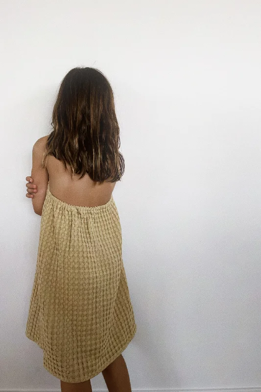 Waffle halter dress - soybean