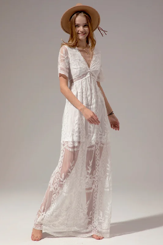 White Lace Summer Boho Maxi Dress