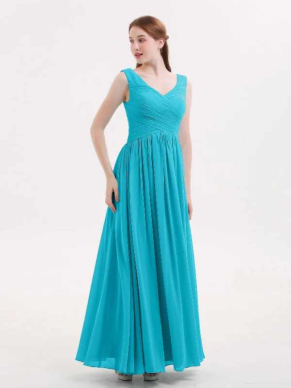 V Neck Maxi Chiffon Dresses with Ziper Back Jade