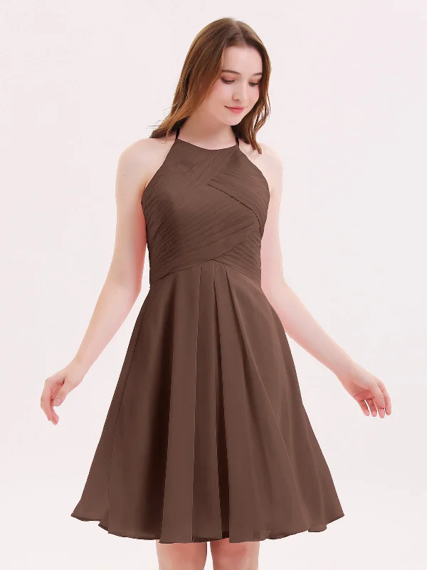 Short Chiffon Bridesmaid Dress with Pocket-Chocolate