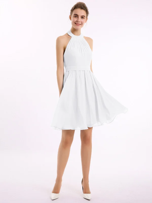 Halter Chiffon Short Bridesmaid Dresses-White