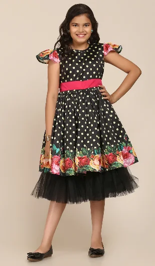 Girl's Black Digital Print Frock - Bitiya By Bhama