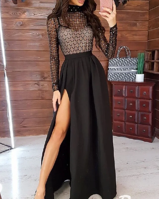 Sixsr Hot Women Transparent Bandage Bodycon Long Sleeve Party Slim Stretch Ladies Dresses Cocktail Club Long Dress Hot vestido dress