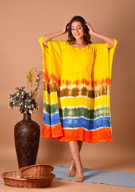 Women's Yellow Hand Dyed Kaftan Dress - Maaesa