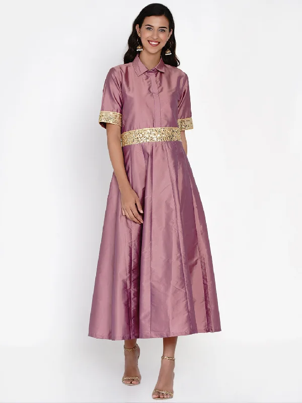 Women's Mauve Polyester Gown - Women Republic