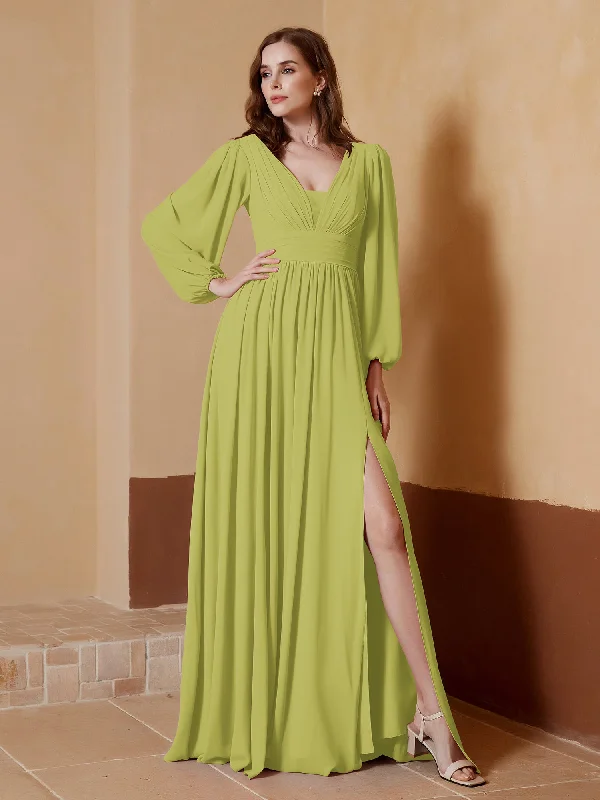 Plunging V-neck Floor-length Dress With Slit Clover