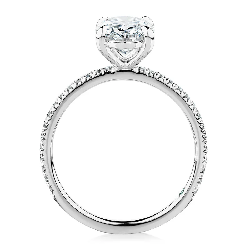 Premium Certified Laboratory Created Diamond, 2.24 carat TW oval and round brilliant shouldered engagement ring in platinum