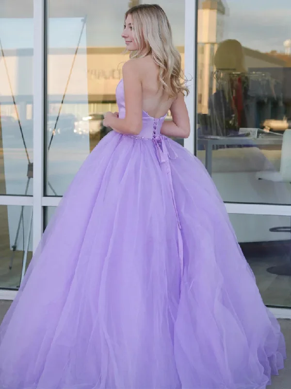 Strapless A Line Tulle Long Prom Dresses, Lilac Formal Evening Dresses OK1780