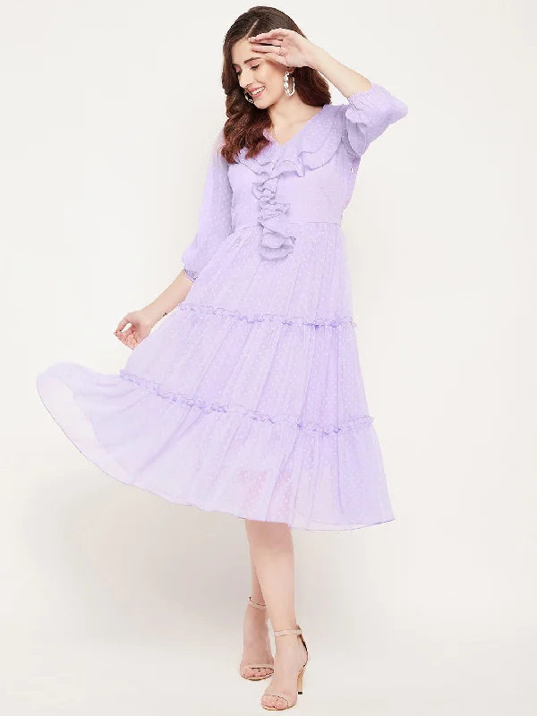 Women's Mauve Georgette Tiered Dobby Dress - Bitterlime