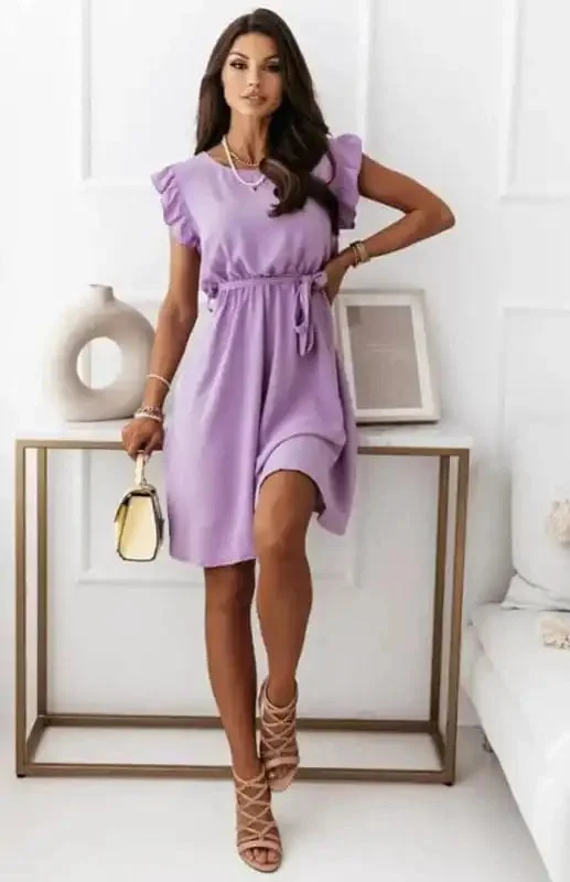 Women’S Waist Strap Short Sleeve Dress